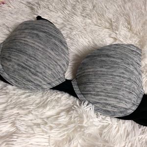 PINK Gray & Black Push-Up Bra